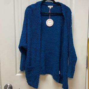 NWT Umgee Boho Oversized Lagenlook Slouchy Nuby Jewel Cozy Relaxed Blue Cardigan